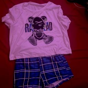 White and Blue plaid set